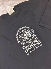 Thumbnail for Black Embroidered Glow In Dark Grim Grinning Ghost Tee (Pre-Order)
