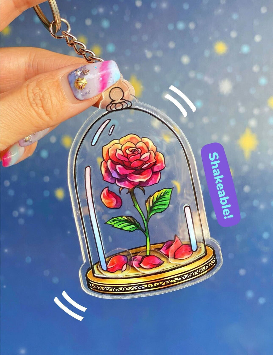 Shakeable Enchanted Rose Keychain