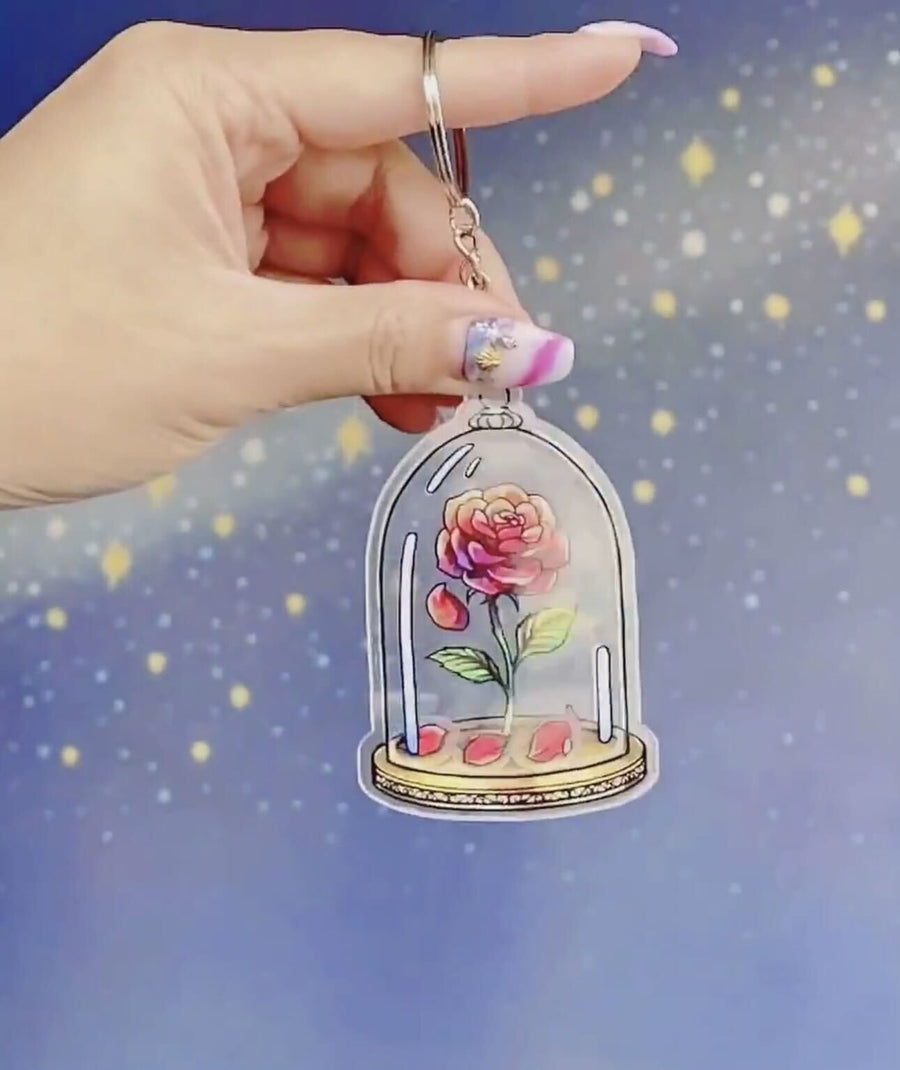 Shakeable Enchanted Rose Keychain