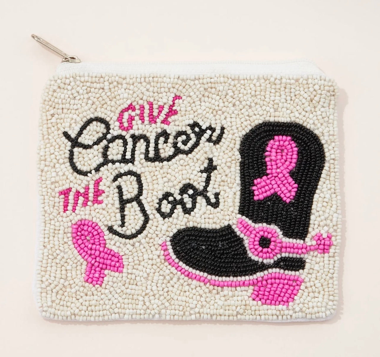 Give Cancer The Boot Beaded Canvas Pouch (Pre-Order)