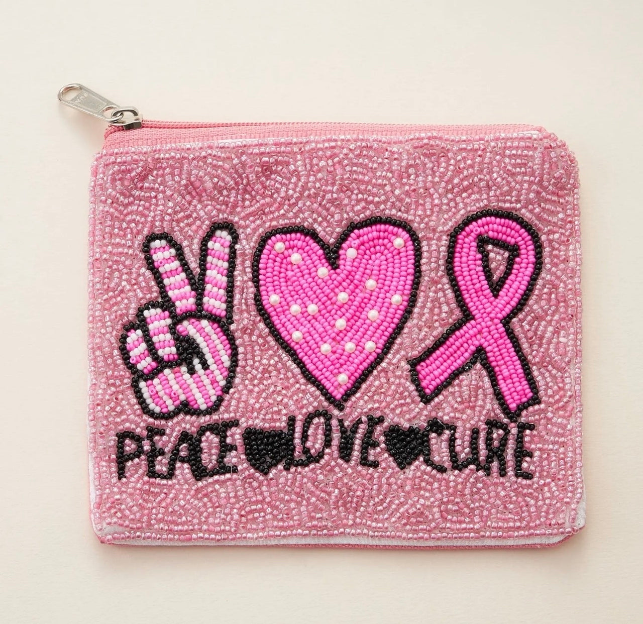 Peace Love Cure Beaded Canvas Pouch (Pre-Order)