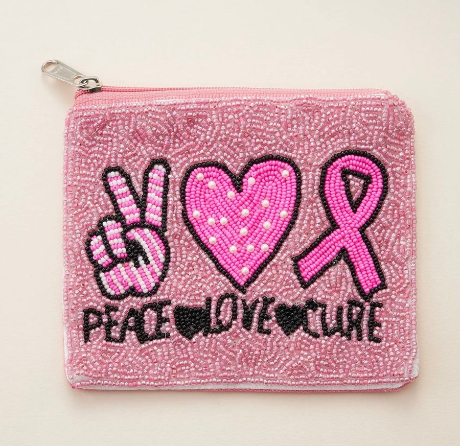 Peace Love Cure Beaded Canvas Pouch (Pre-Order)