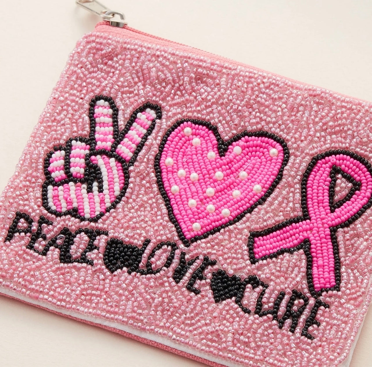 Peace Love Cure Beaded Canvas Pouch (Pre-Order)