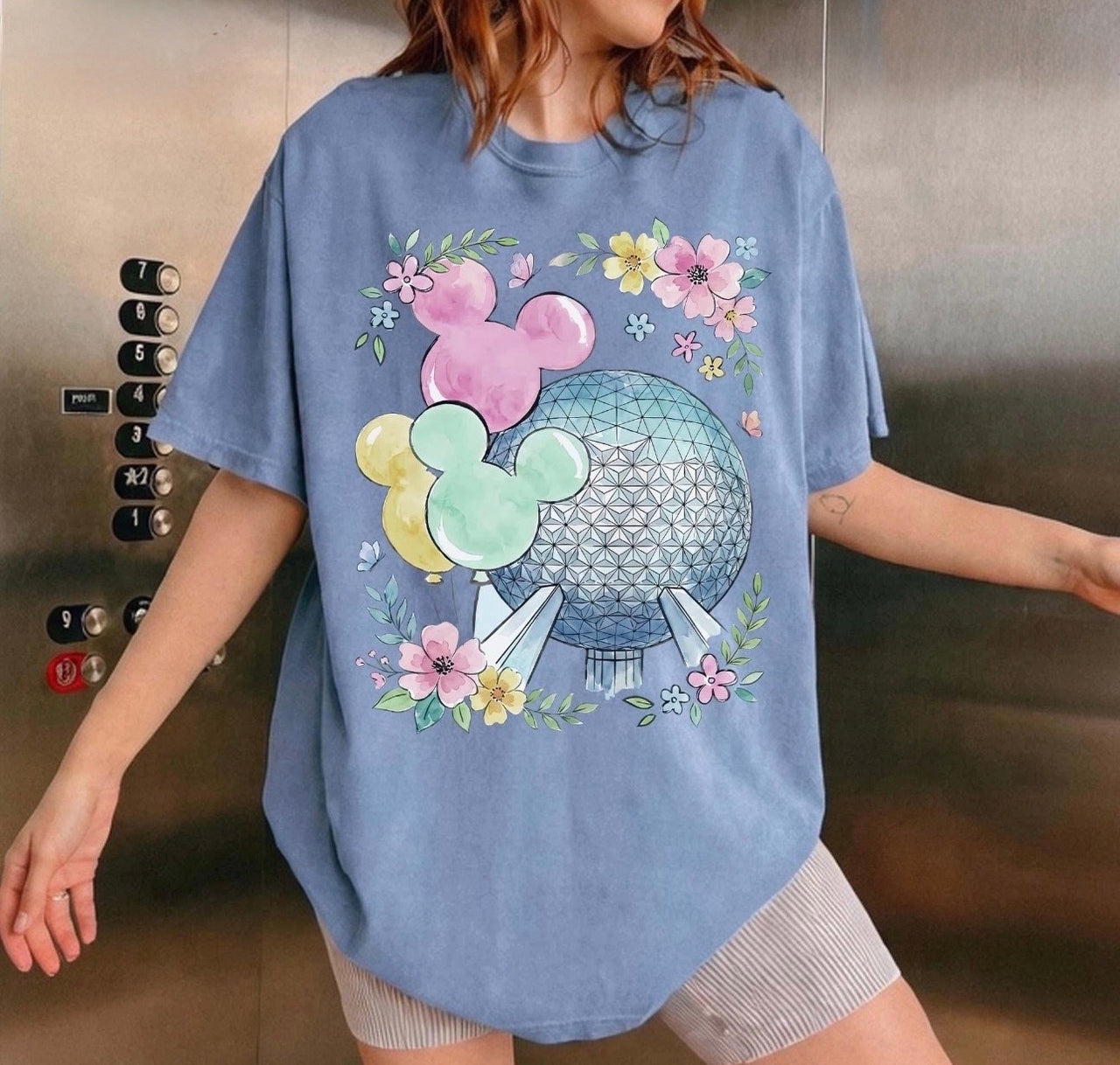 Blue Jean Floral Spaceship Earth Tee (Pre-Order)