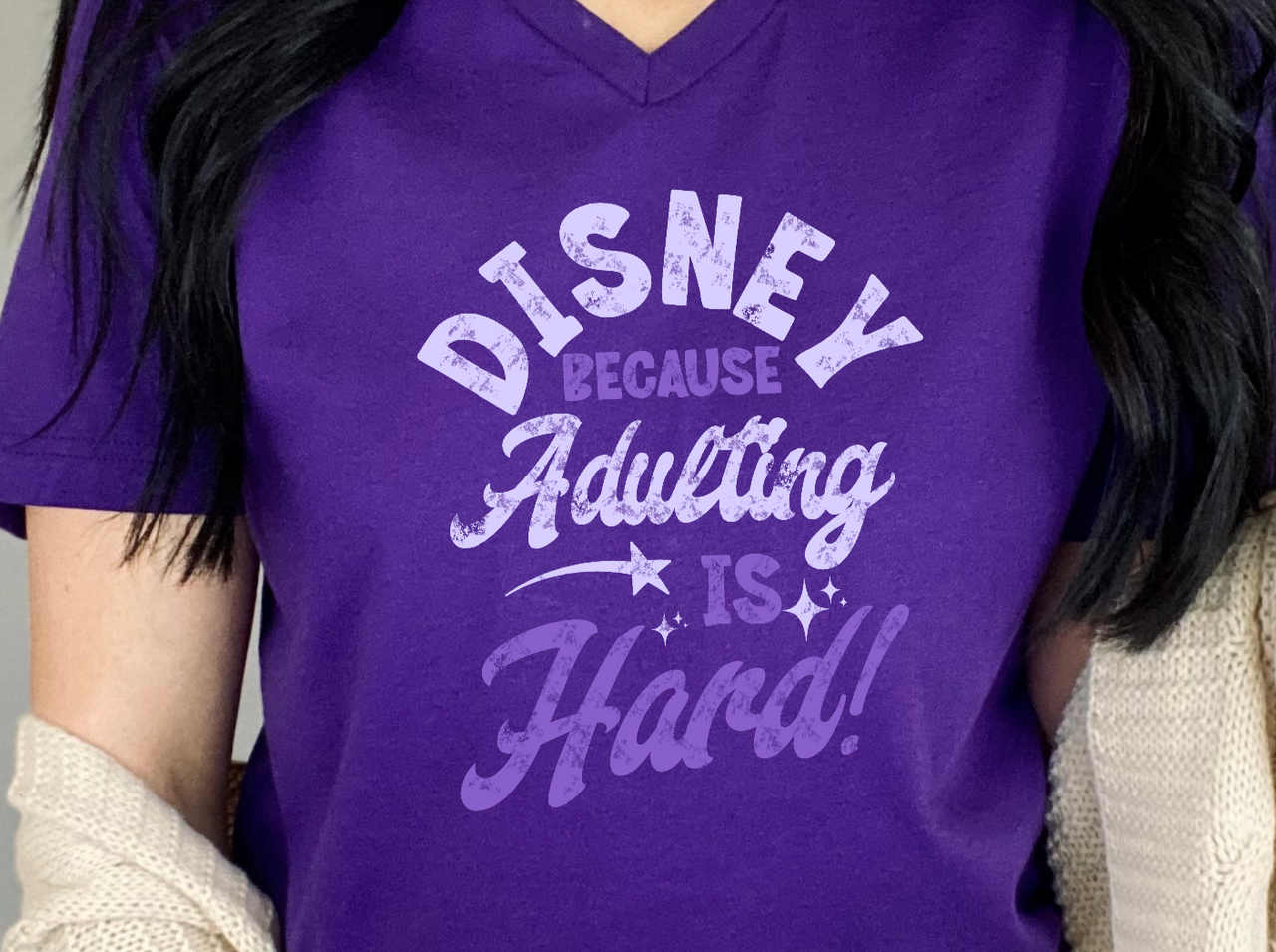 V-Neck Team Purple Disney Because Adulting Is Hard Tee