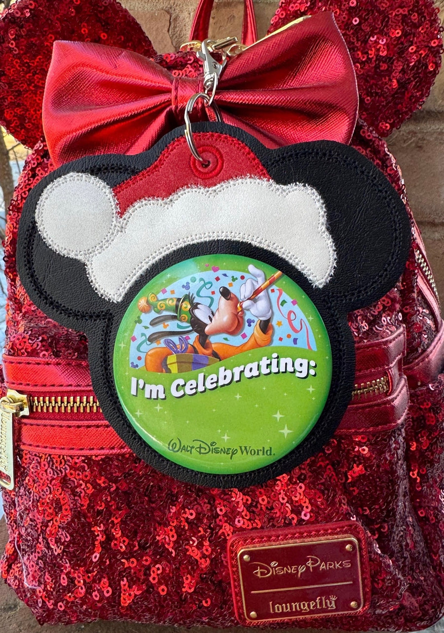 Santa Mouse Celebration Button Holder Keychain (Pre-Order)