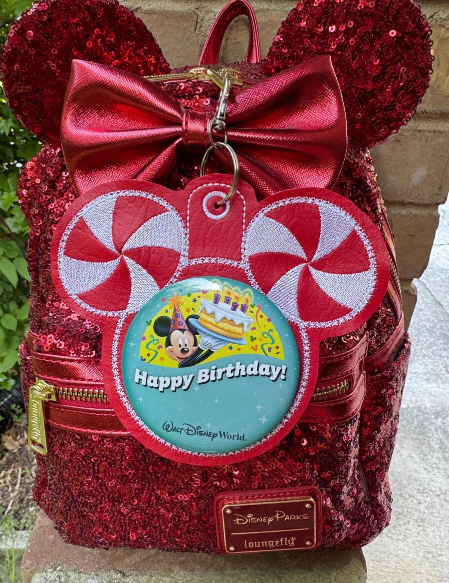 Peppermint Mouse Celebration Button Holder Keychain (Pre-Order)