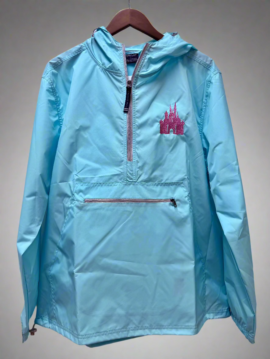 Aqua Quarter Zip Charles River Rain Jacket- Metallic Pink Castle
