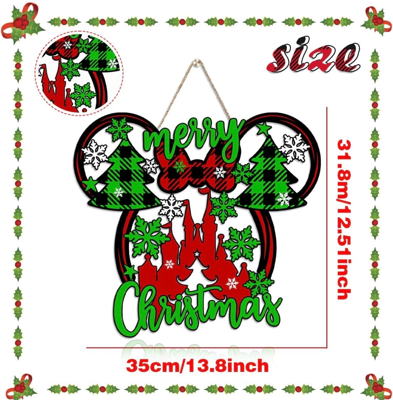 Plaid Mouse Head Christmas Hanging Door Sign (Pre-Order)