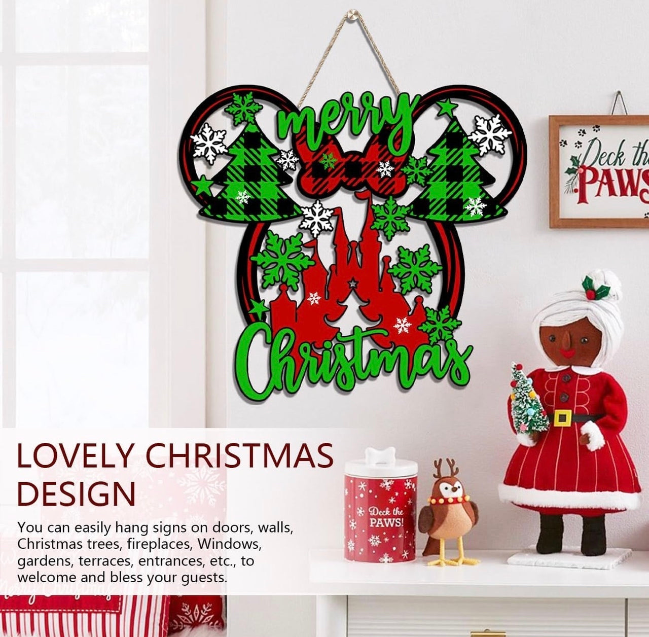 Plaid Mouse Head Christmas Hanging Door Sign (Pre-Order)