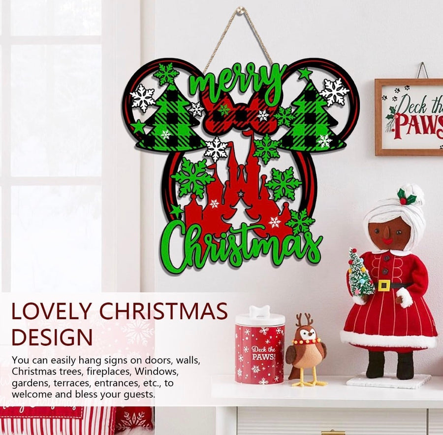 Plaid Mouse Head Christmas Hanging Door Sign (Pre-Order)