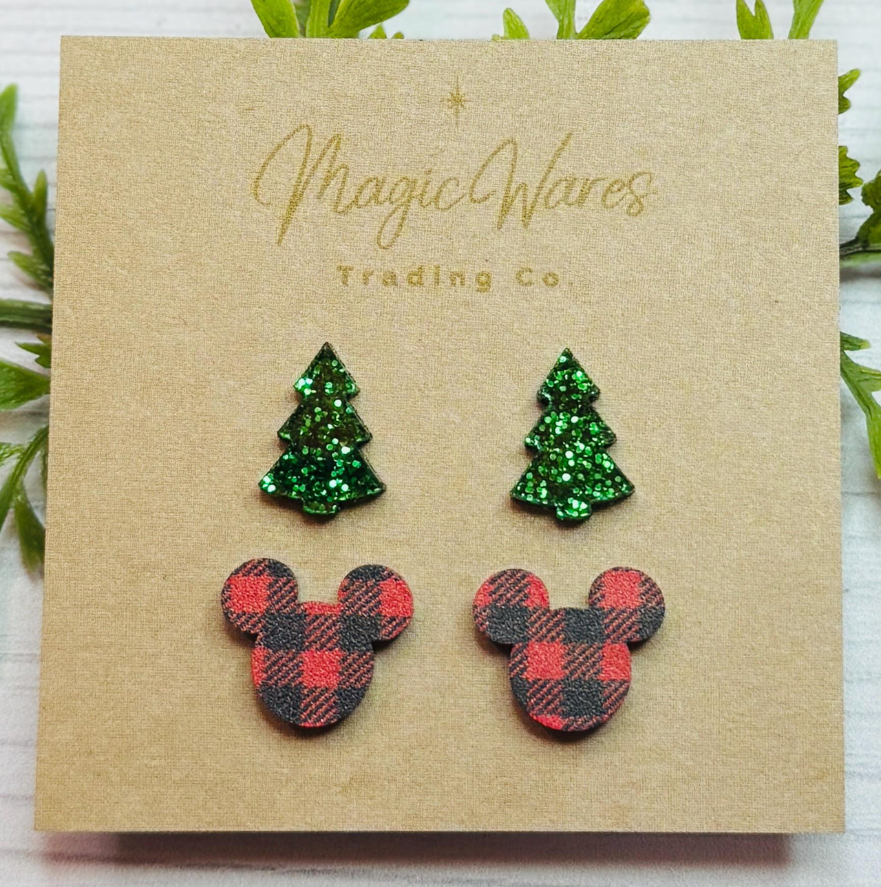 Tree and Buffalo Mouse Stud Earrings  (Pre-Order)