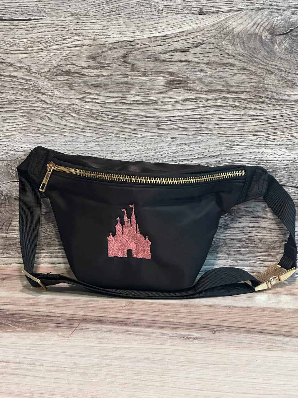 Fanny/Sling Bag Black with Pink Castle
