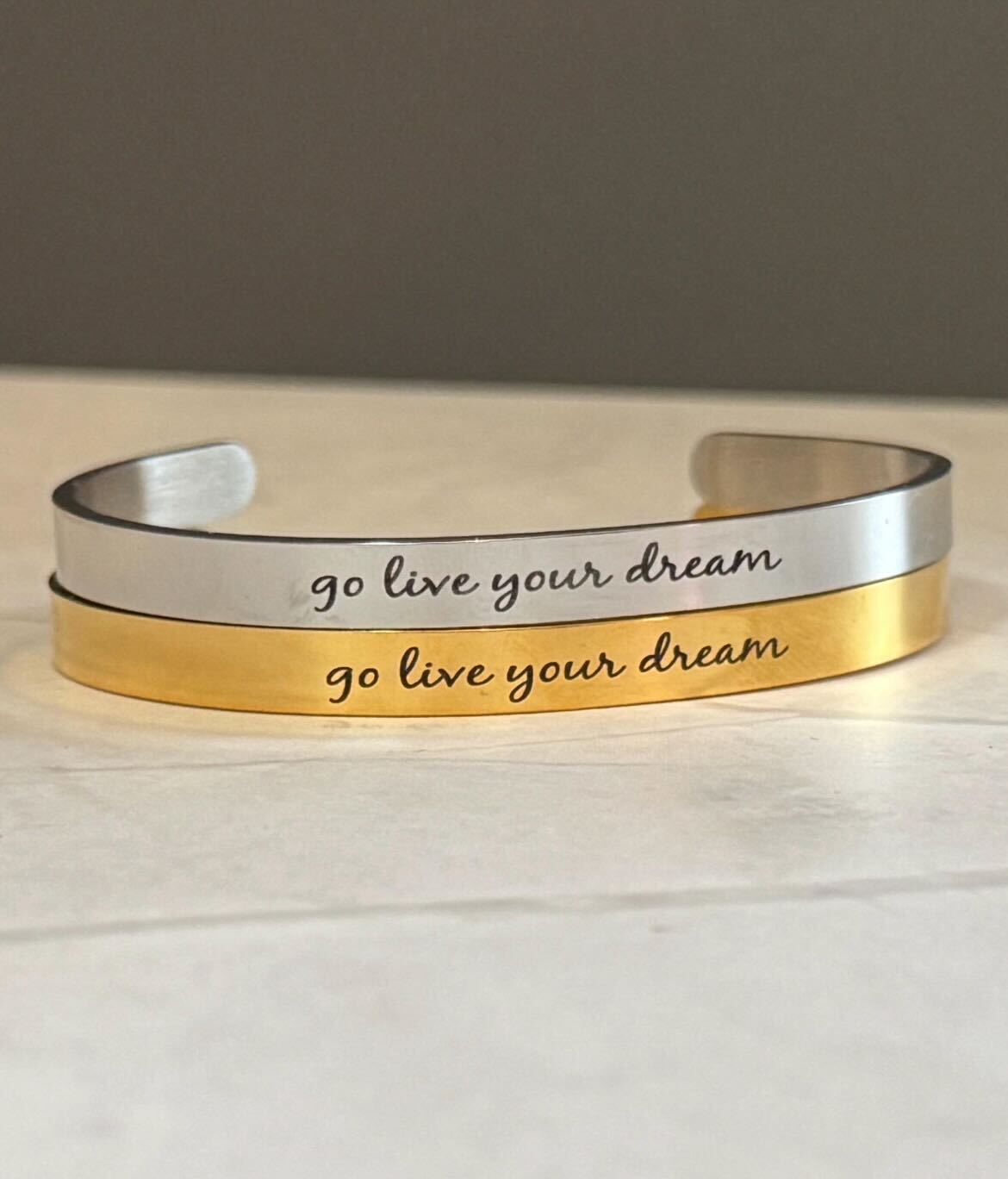 Engraved Cuff Bracelet- Go Live Your Dream