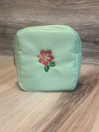 Thumbnail for Small Mint Embroidered Hibiscus Pouch