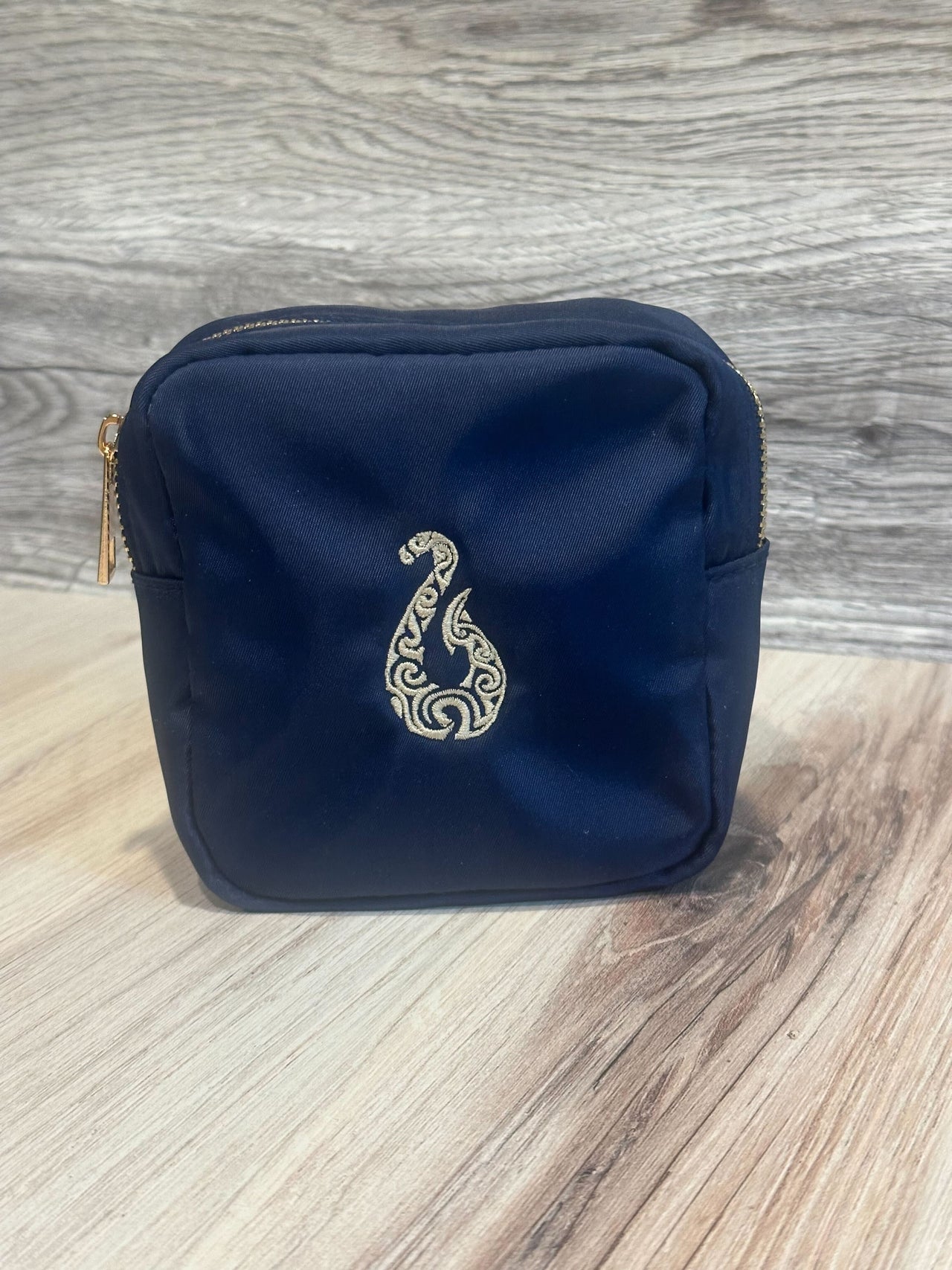 Small Embroidered Navy Blue Hook Pouch