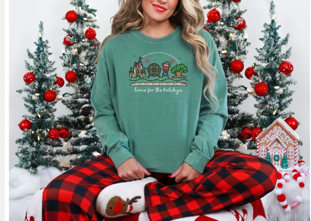 Long Sleeve Embroidered Home For The Holiday Light Green (Pre-Order)