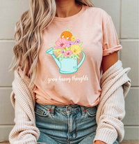 Thumbnail for Heather Peach Grow Happy Thoughts Tee