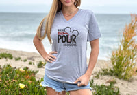 Thumbnail for V-Neck Grey Embroidered Pour Decisions Tee (Pre-Order)