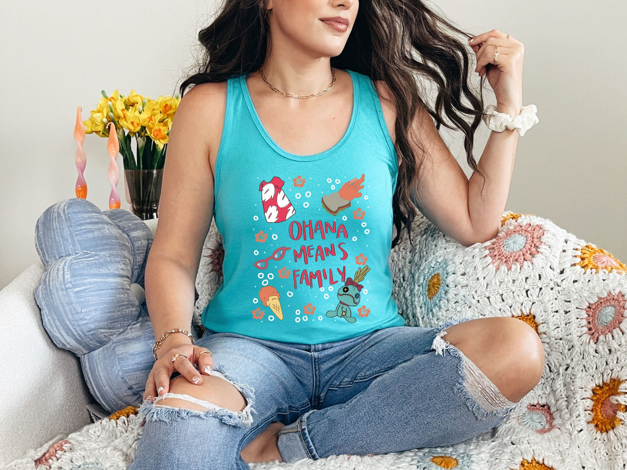 Tahiti Blue Racerback Tank Top- Ohana Means Family (Pre-Order)