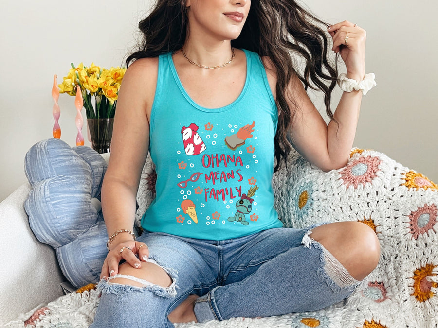 Tahiti Blue Racerback Tank Top- Ohana Means Family (Pre-Order)