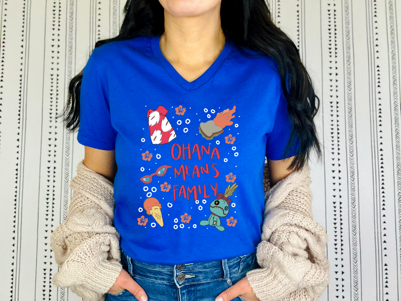 V-Neck True Royal Ohana Means Family Tee (Pre-Order)
