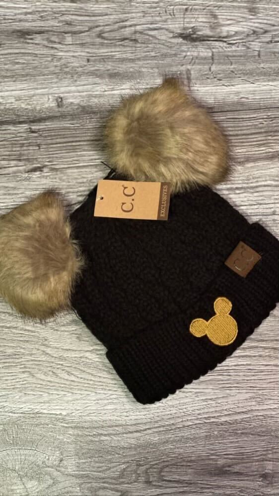 Double Pom Embroidered C.C Beanies