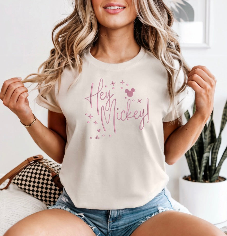 Ivory Hey Mouse Embroidered Tee  (Pre-Order)
