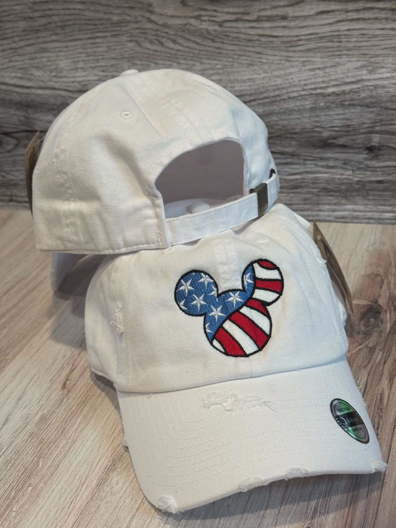 White Embroidered Regular Patriotic Mouse Hat