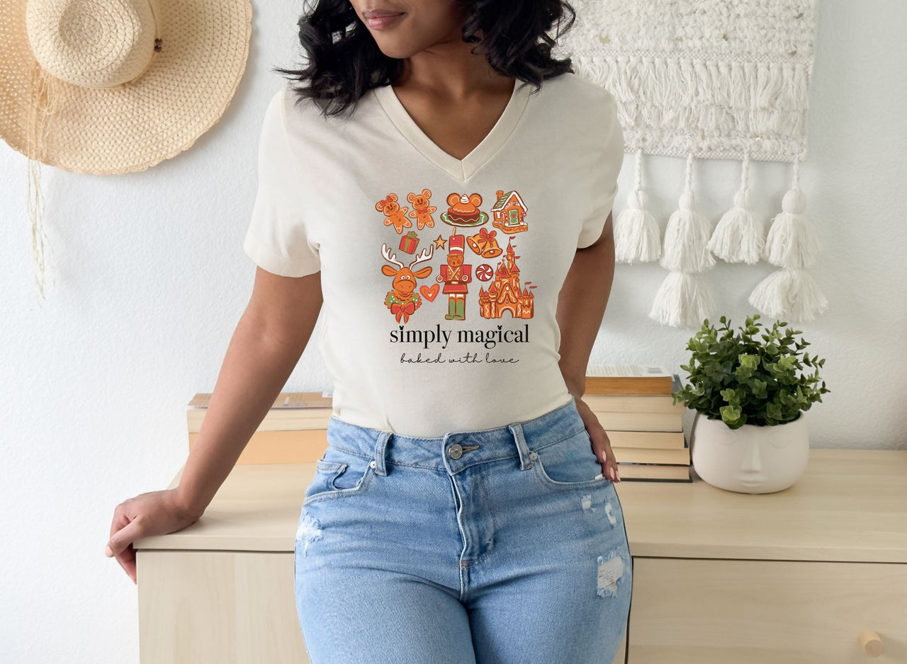 V-Neck Front Only Simply Magical Gingerbread Tee