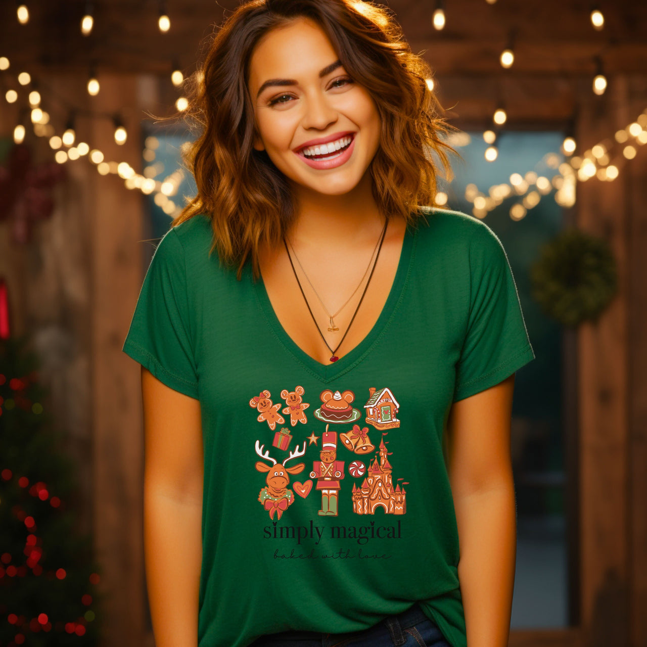 V-Neck Front Only Simply Magical Gingerbread Tee