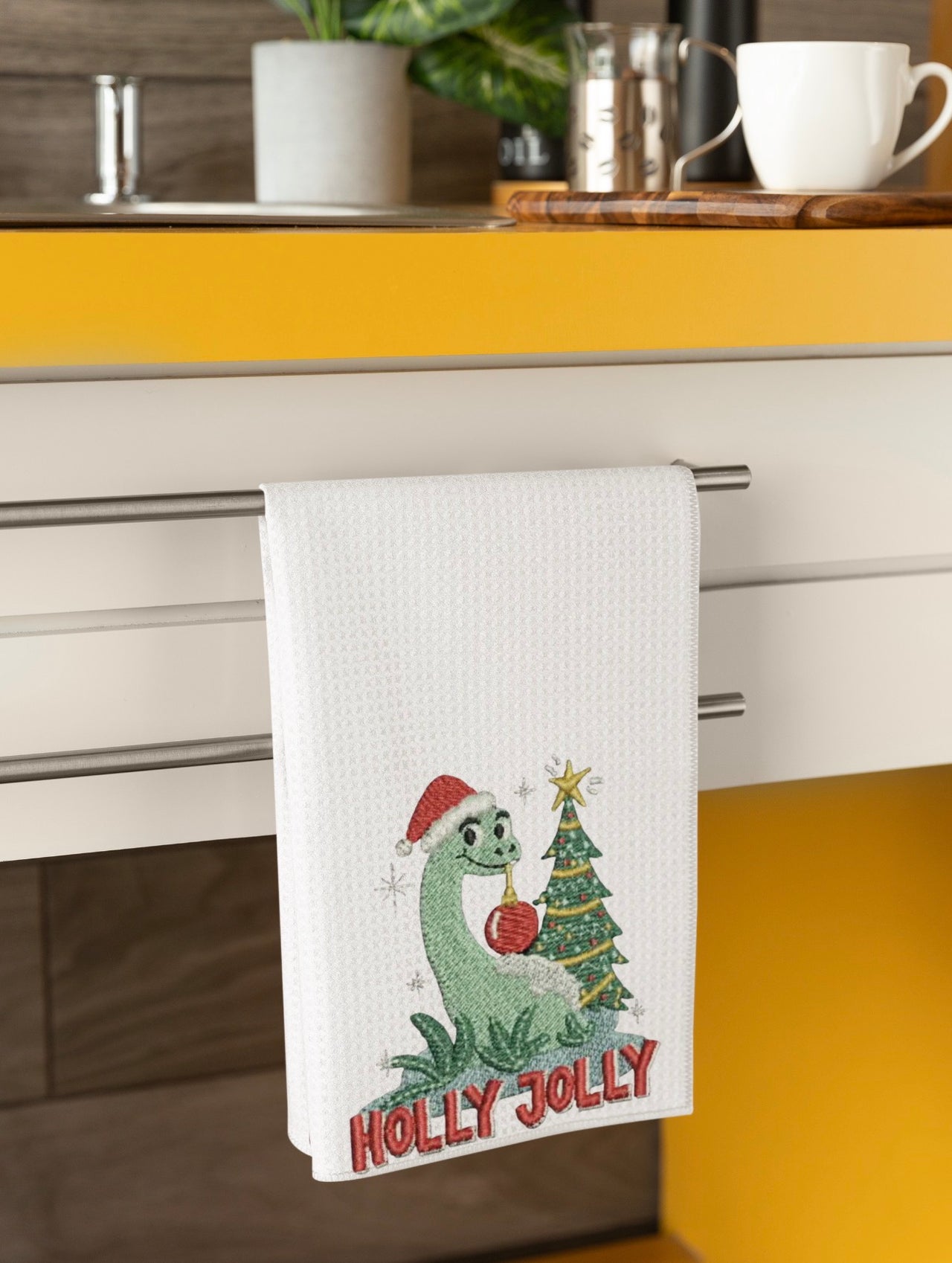 Embroidered Holly Jolly Kitchen Towel (Pre-Order)