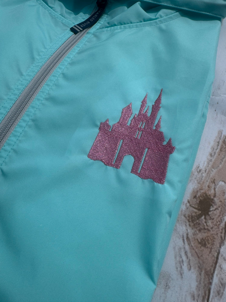 Aqua Quarter Zip Charles River Rain Jacket- Metallic Pink Castle