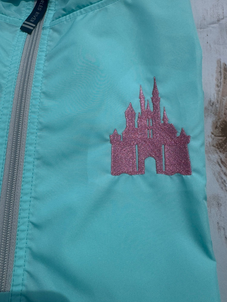 Aqua Quarter Zip Charles River Rain Jacket- Metallic Pink Castle