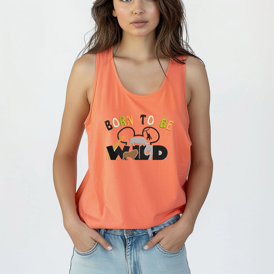 Tank Top -  Terracotta Embroidered Born To Be Wild