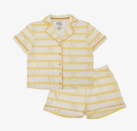 Thumbnail for Yellow Winnie Collared Button Down Shirt and Shorts PJ Set