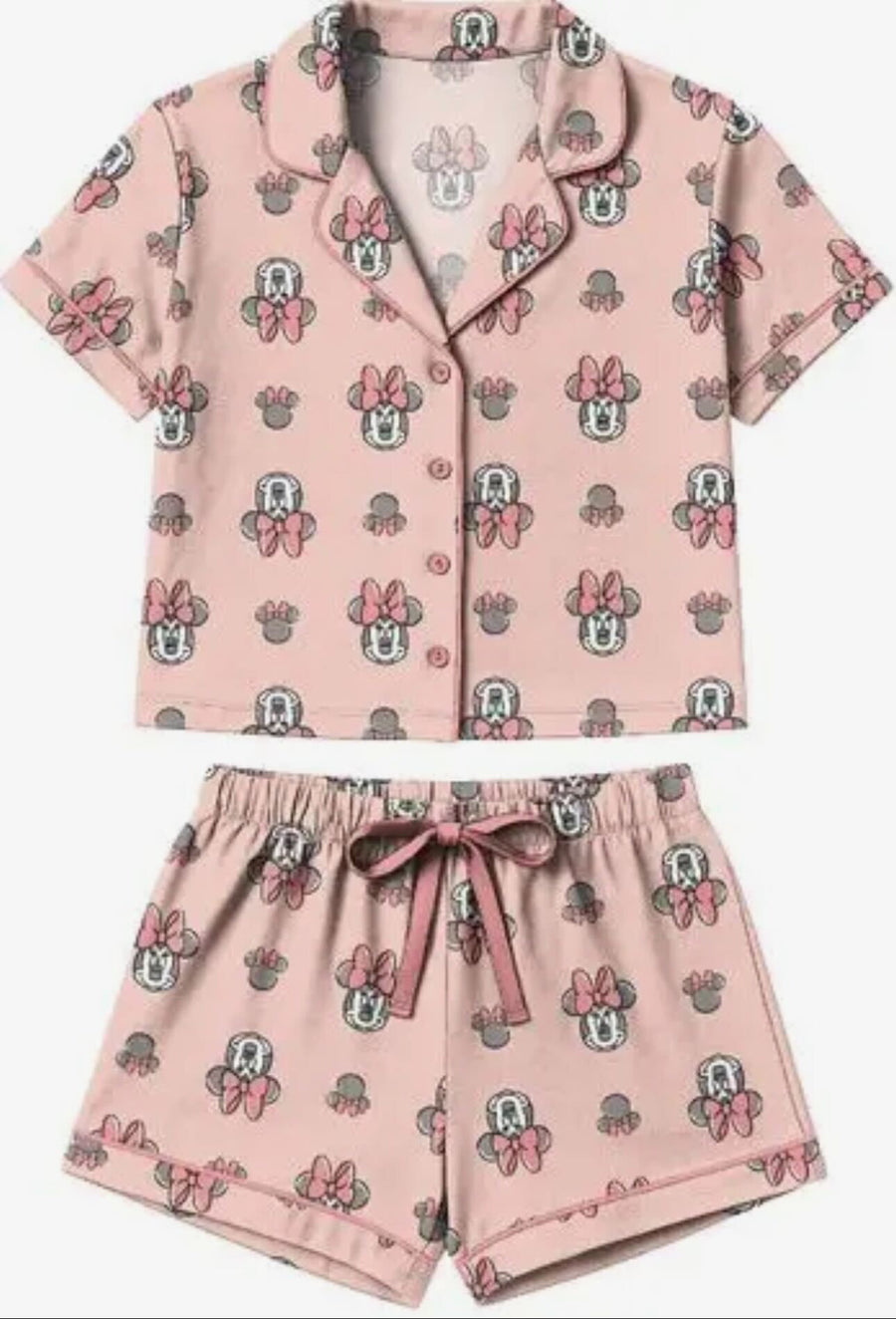 Pink Girl Mouse Collared Button Down Shirt and Shorts PJ Set