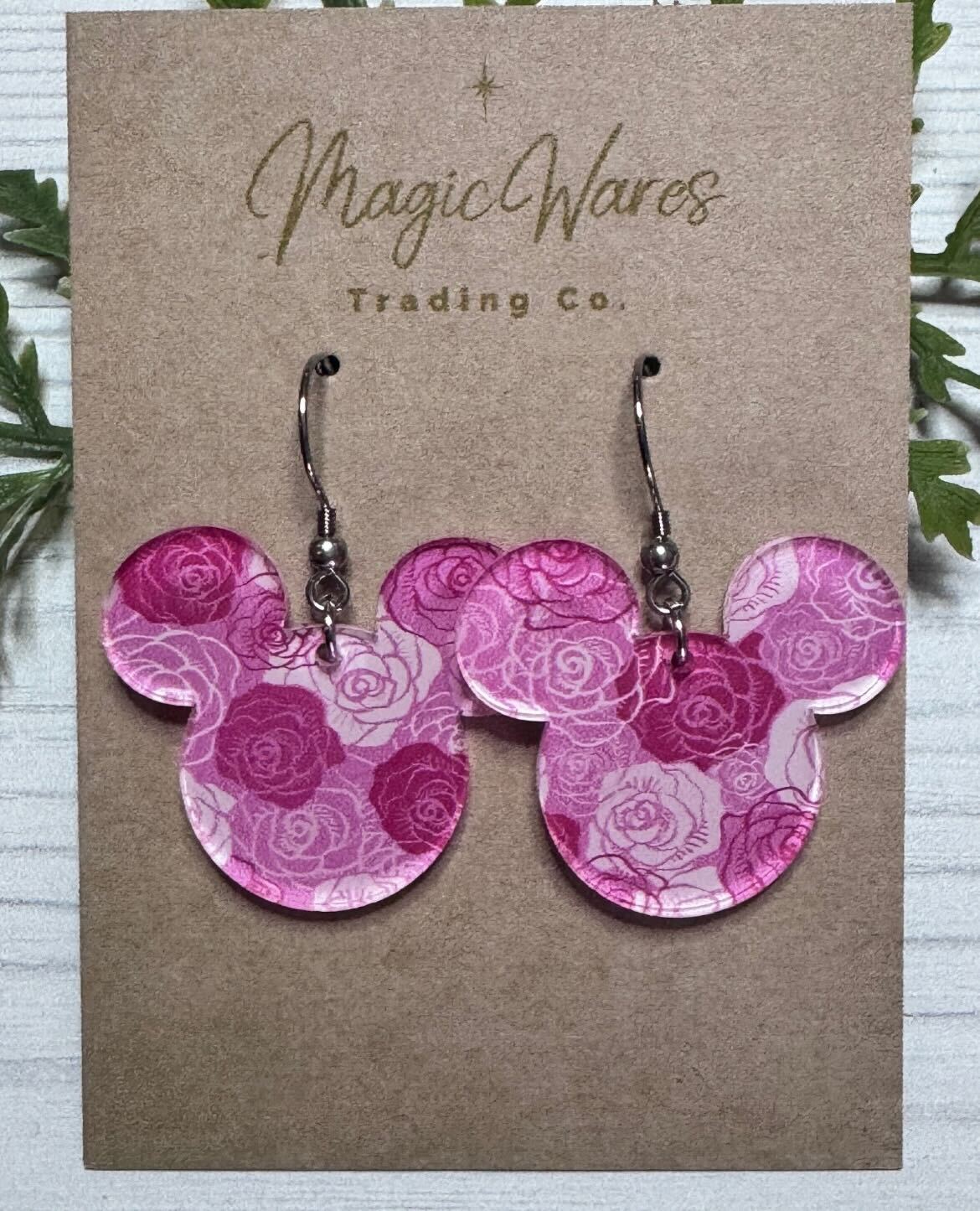 Pink Roses Dangle Earrings (Pre-Order)