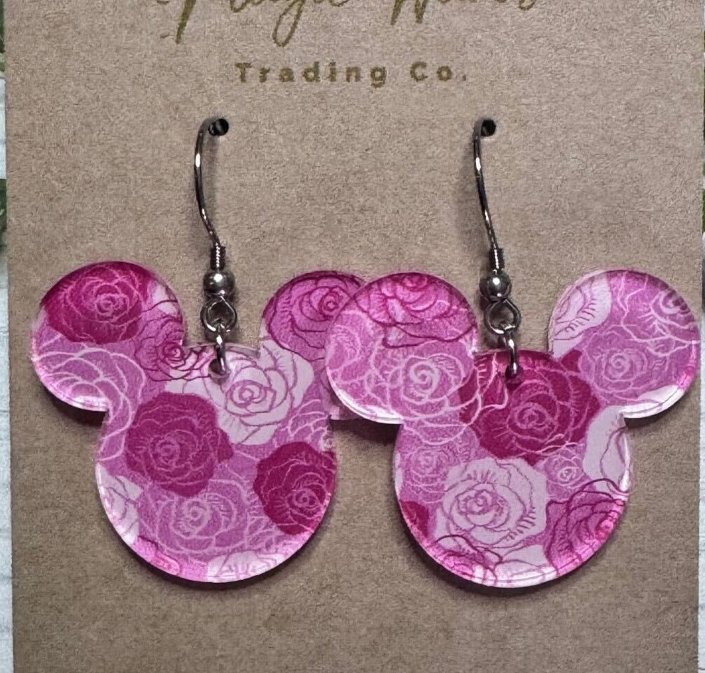 Pink Roses Dangle Earrings (Pre-Order)