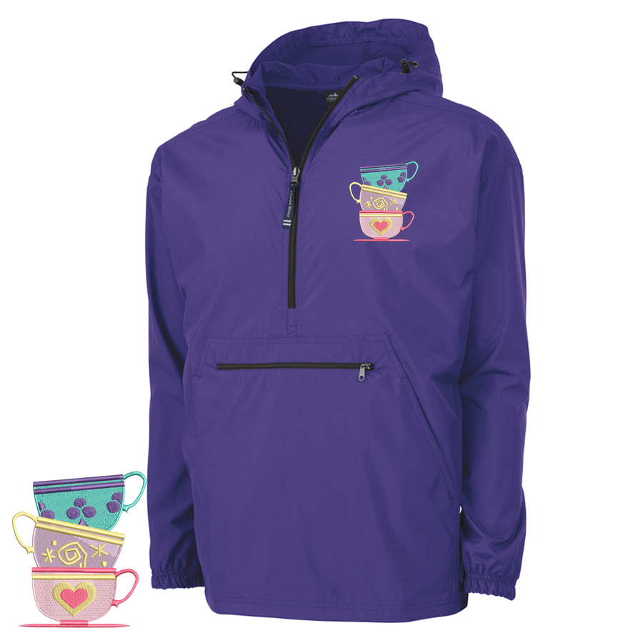 Purple Quarter Zip Charles River Rain Jacket- TeaCups  (Pre-Order)
