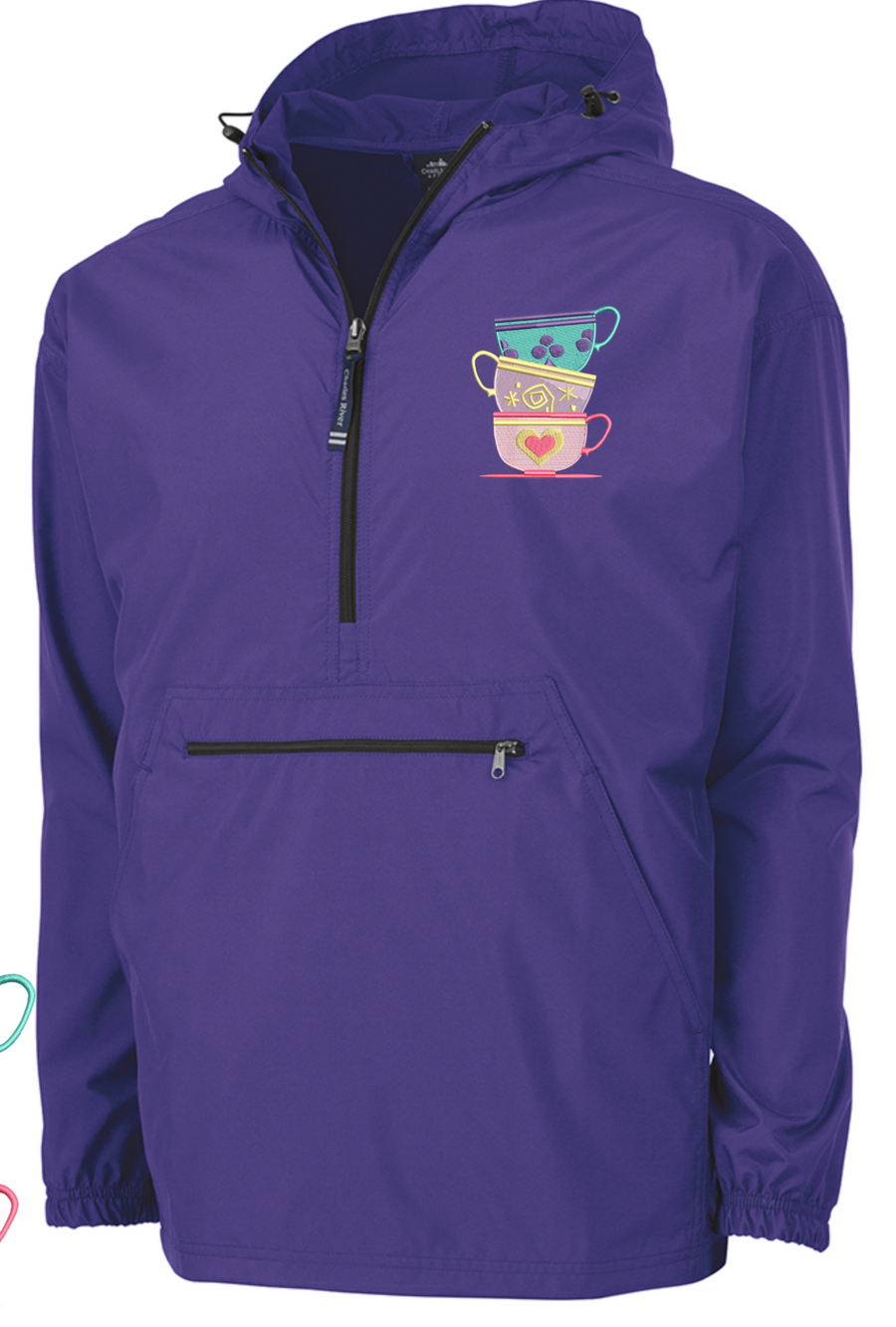 Purple Quarter Zip Charles River Rain Jacket- TeaCups  (Pre-Order)