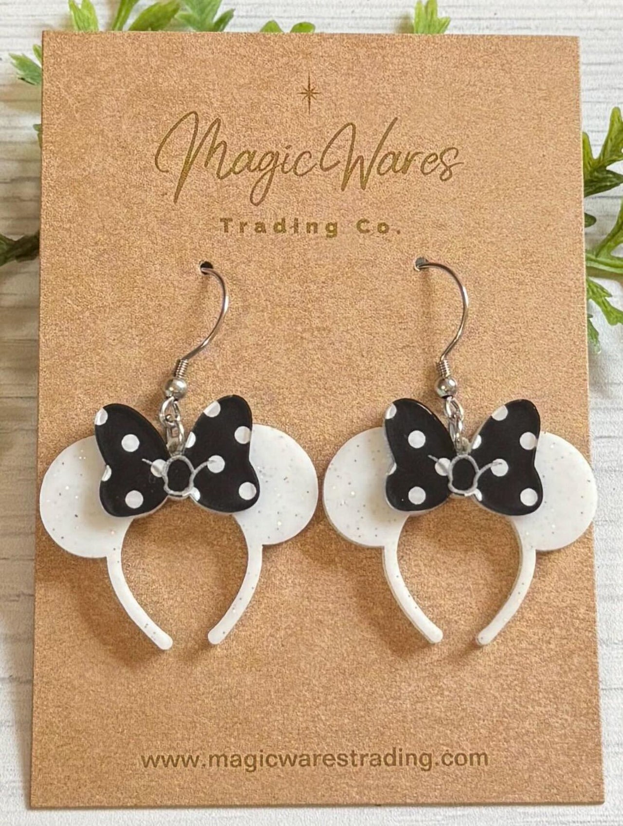 Polka Dot Bow Dangle Mouse Earrings