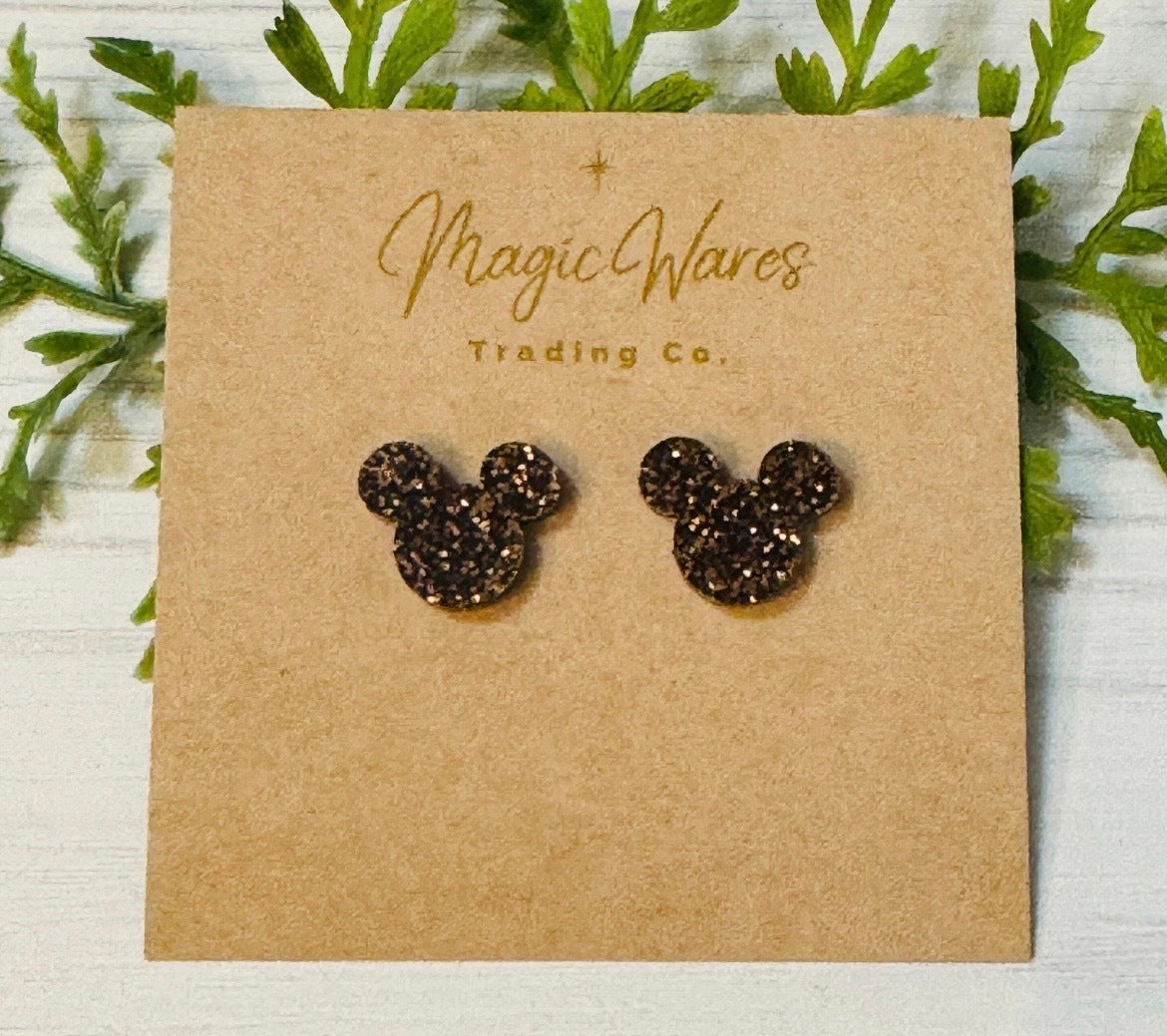 Mocha Brown Glitter Stud Earrings