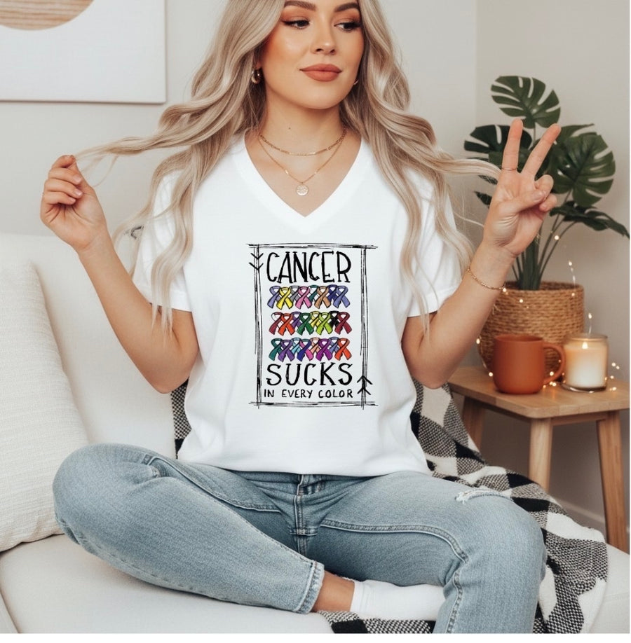 V-Neck White Cancer Sucks In Every Colors  (Pre-Order)