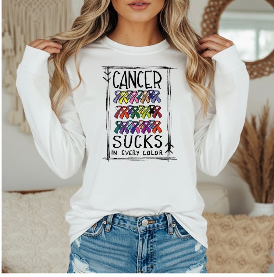 Long Sleeves -White Cancer Sucks In Every Color Tee (Pre-Order)