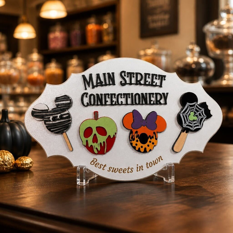 Spooky Main Street Confectionery Wooden Signs (Pre-Order)