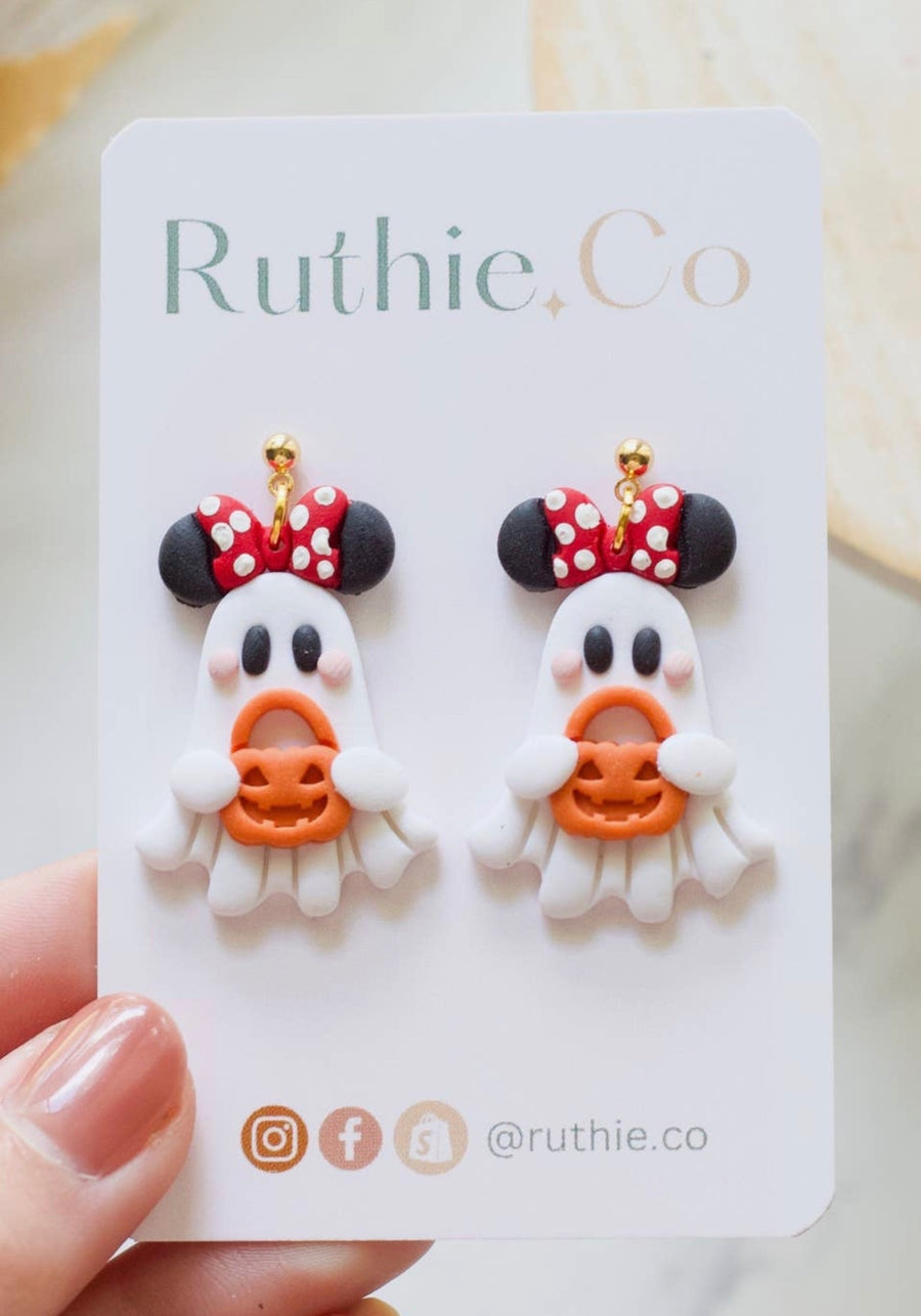 Clay Ghost with Pumpkin Bucket Earrings (Pre-Order)