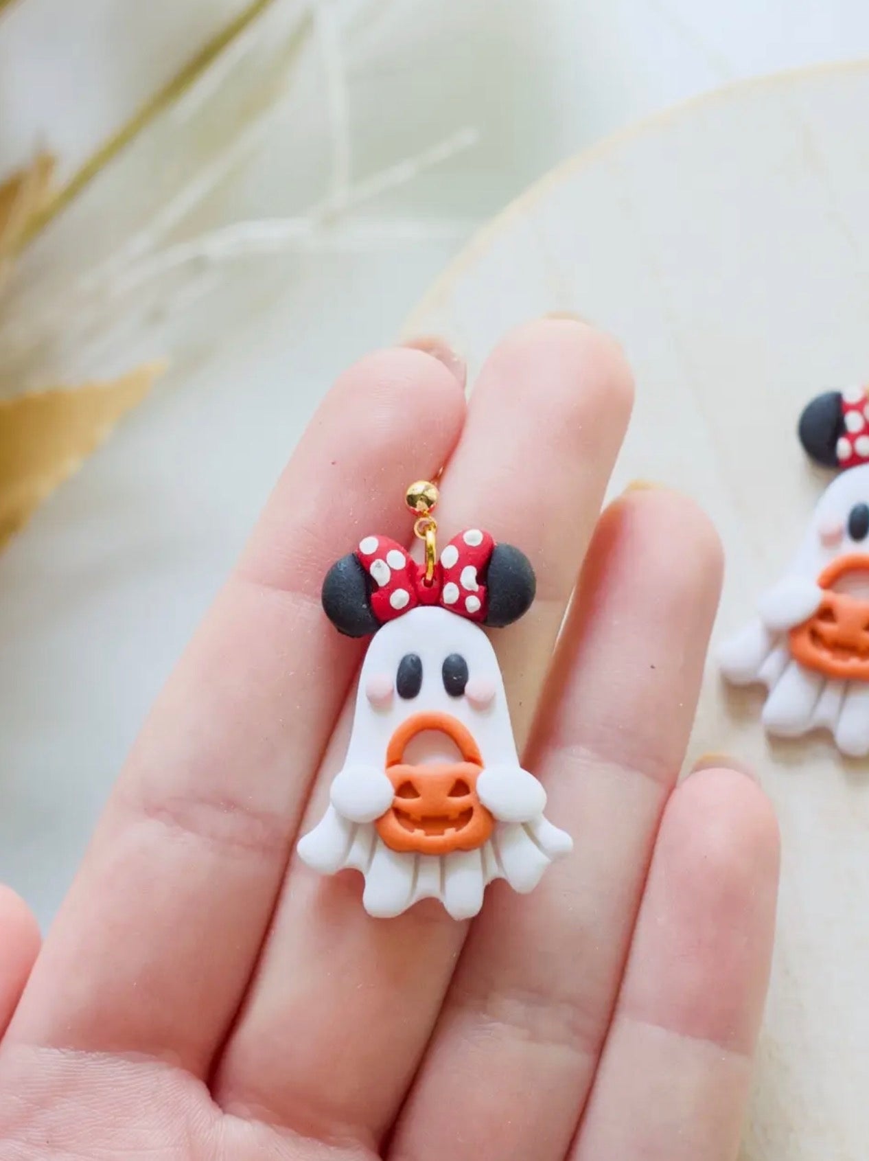 Clay Ghost with Pumpkin Bucket Earrings (Pre-Order)