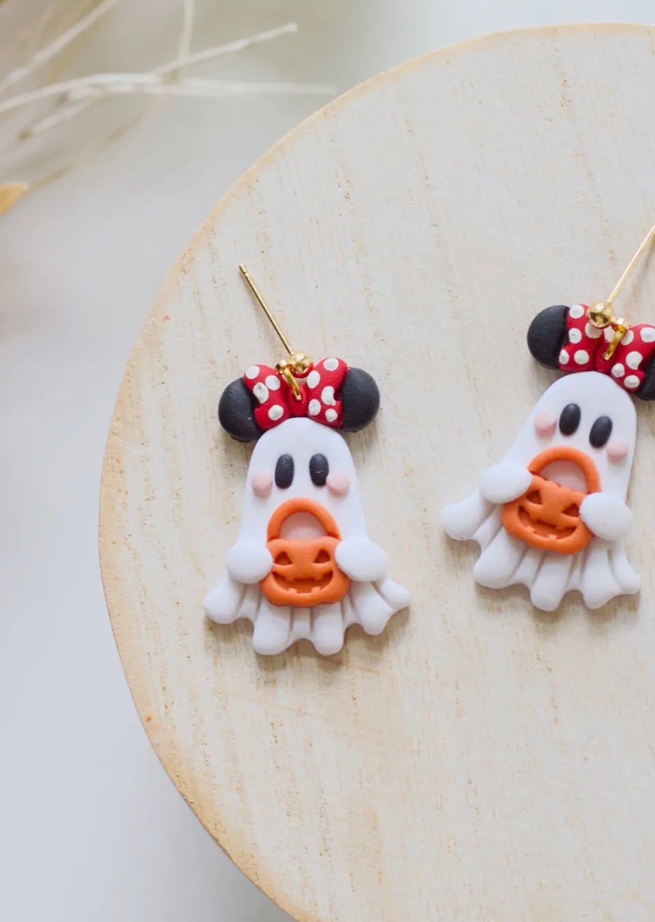 Clay Ghost with Pumpkin Bucket Earrings (Pre-Order)
