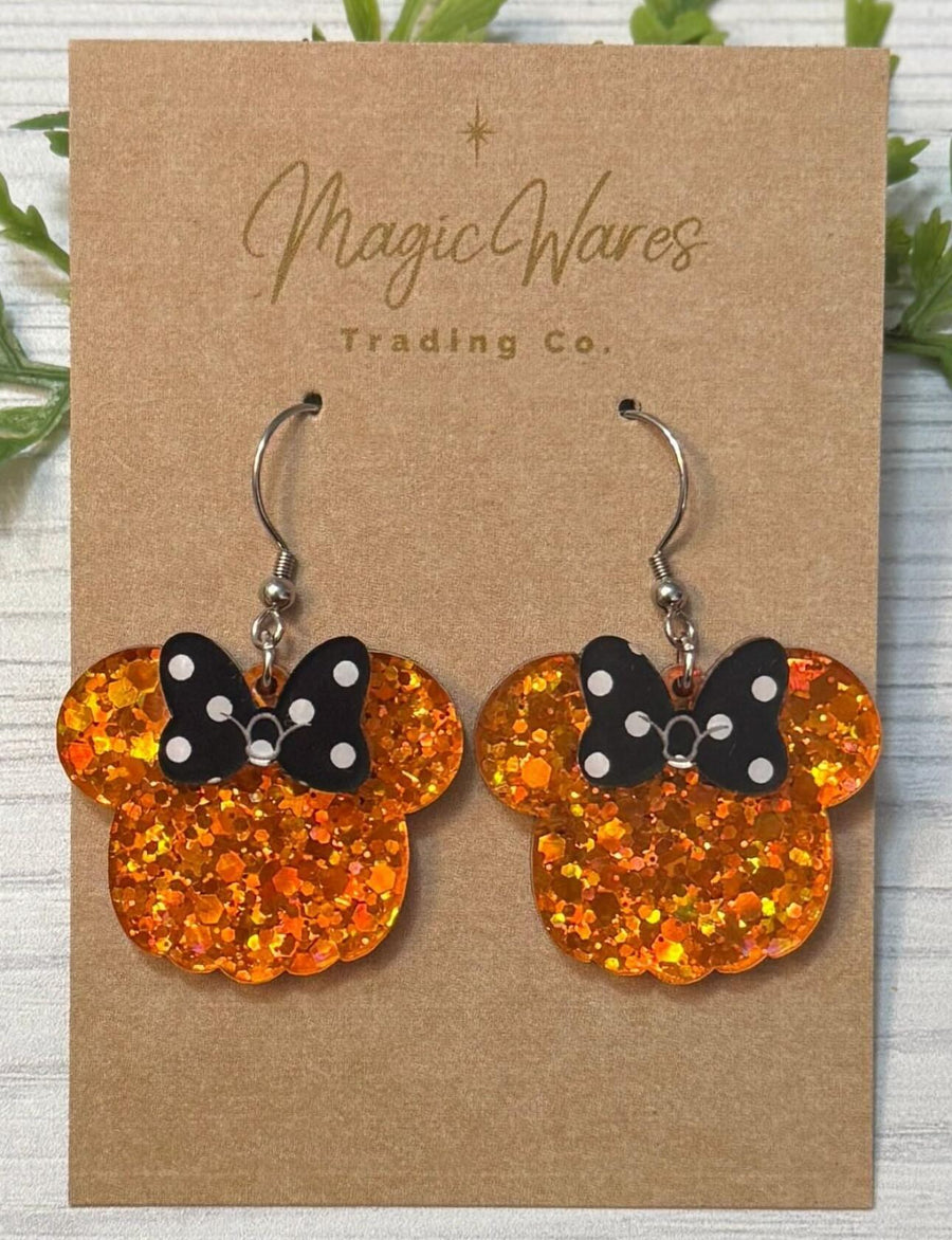 Dangle Glitter Pumpkin Earrings (Pre-Order)